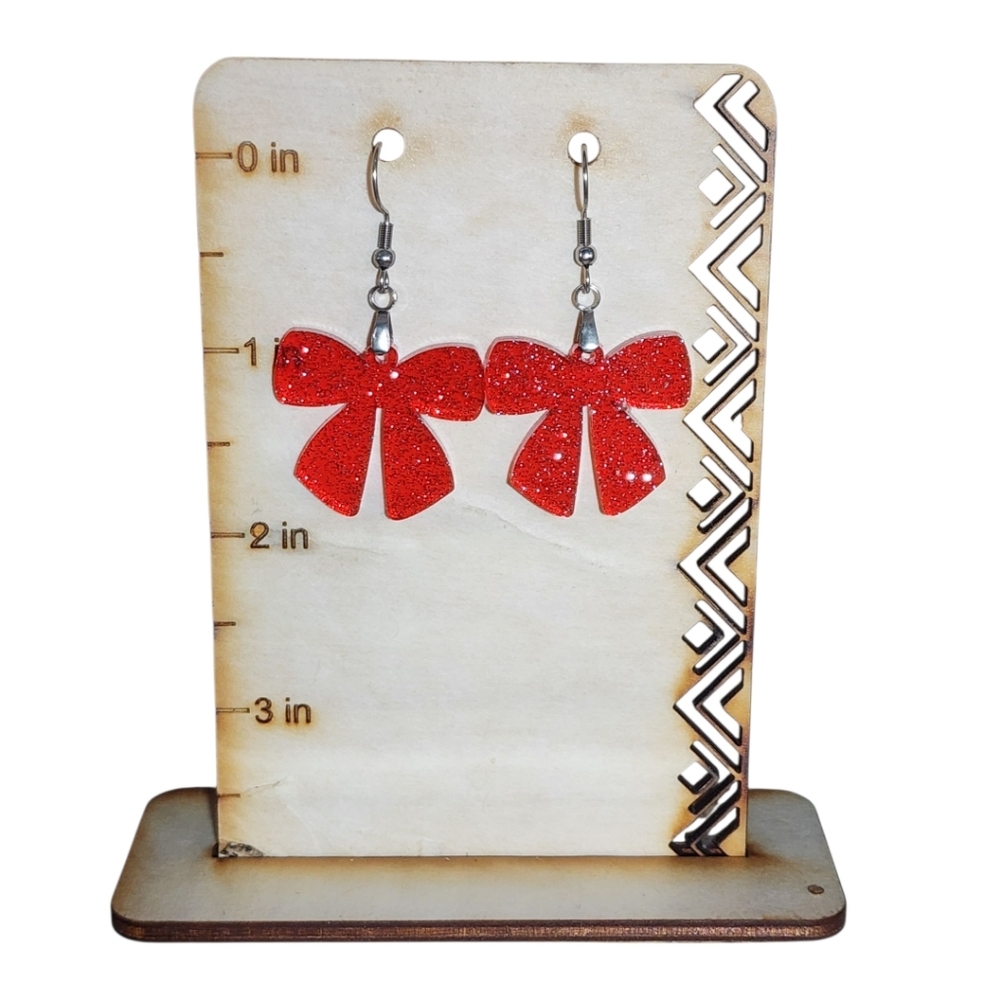 Cherry Spark Bow Acrylic Drop Earrings